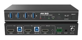 Switcher KVM 2x1, HDMI 4K@60, 18Gbps, HDCP2.3, HDR/HDR10/HDR10+/Dolby Vision, cu RS232 si telecomanda