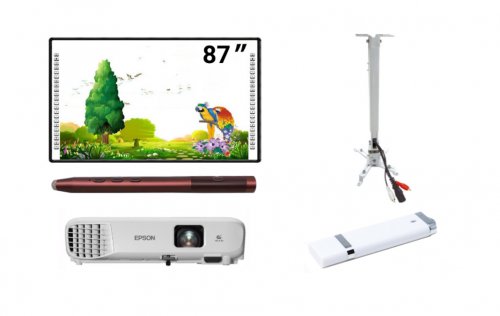 Pachet cu videoproiector EB-E01, Tabla IB-86 cu pentray inteligent si Modul USB Wireless, suport EATV2 si Pen interactiv