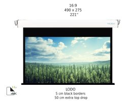 Ecran de proiectie motorizat perete/tavan Screenline LODO Home Vision, 490 x 275(221”), 16:9, alb, comutator perete