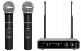 Set microfon wireless dublu de mana Novox FREE H2, UHF 470-786 MHz, raza 50-80 m