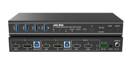 Switcher KVM 2x1,Dual=HDMI+DisplayPort=4K@60 Monitor,18Gbps,HDCP2.3,HDR/HDR10/HDR10+/Dolby Vision,RS232 si telecomanda