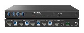 Switcher KVM 4x1, HDMI 4K@60, 18Gbps, HDCP2.3, HDR/HDR10/HDR10+/Dolby Vision, cu RS232 si telecomanda