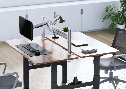 Suport monitor ergonomic birou tip slatwall cu tavita si 1 x suporti monitor, min 17'' - 32'' , max 9 kg/brat