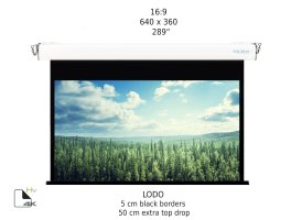 Ecran de proiectie motorizat perete/tavan Screenline LODO Home Vision, 640 x 360 (289”), 16:9, alb, comutator perete