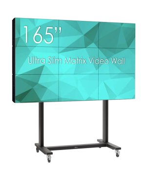 Solutie VideoWall 3x3 cu suport Vogel's 3x3 cu baza mobila si 9 Display-uri SWEDX UMX-55K8, bezel 3,5mm