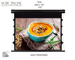Ecran de proiectie motorizat Screenline JAGO TENSIONED Grey High Cont ,244x137cm(110”),16:9, alb, comutator perete