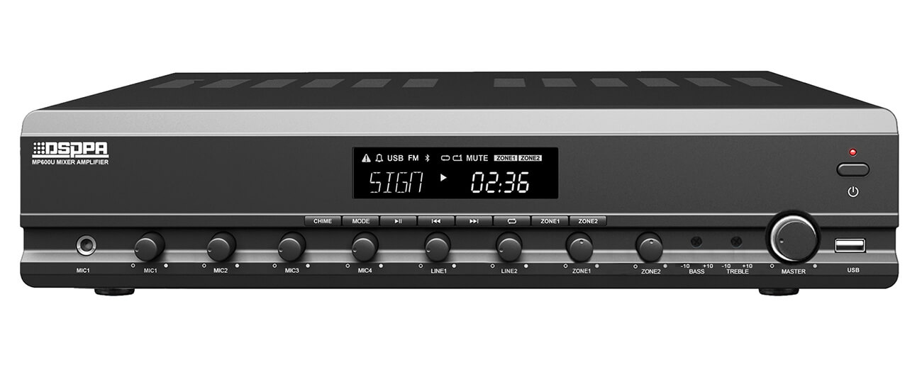 Amplificator cu mixer 250W, 2 zone, cu Remote Paging DSPPA MP600U
