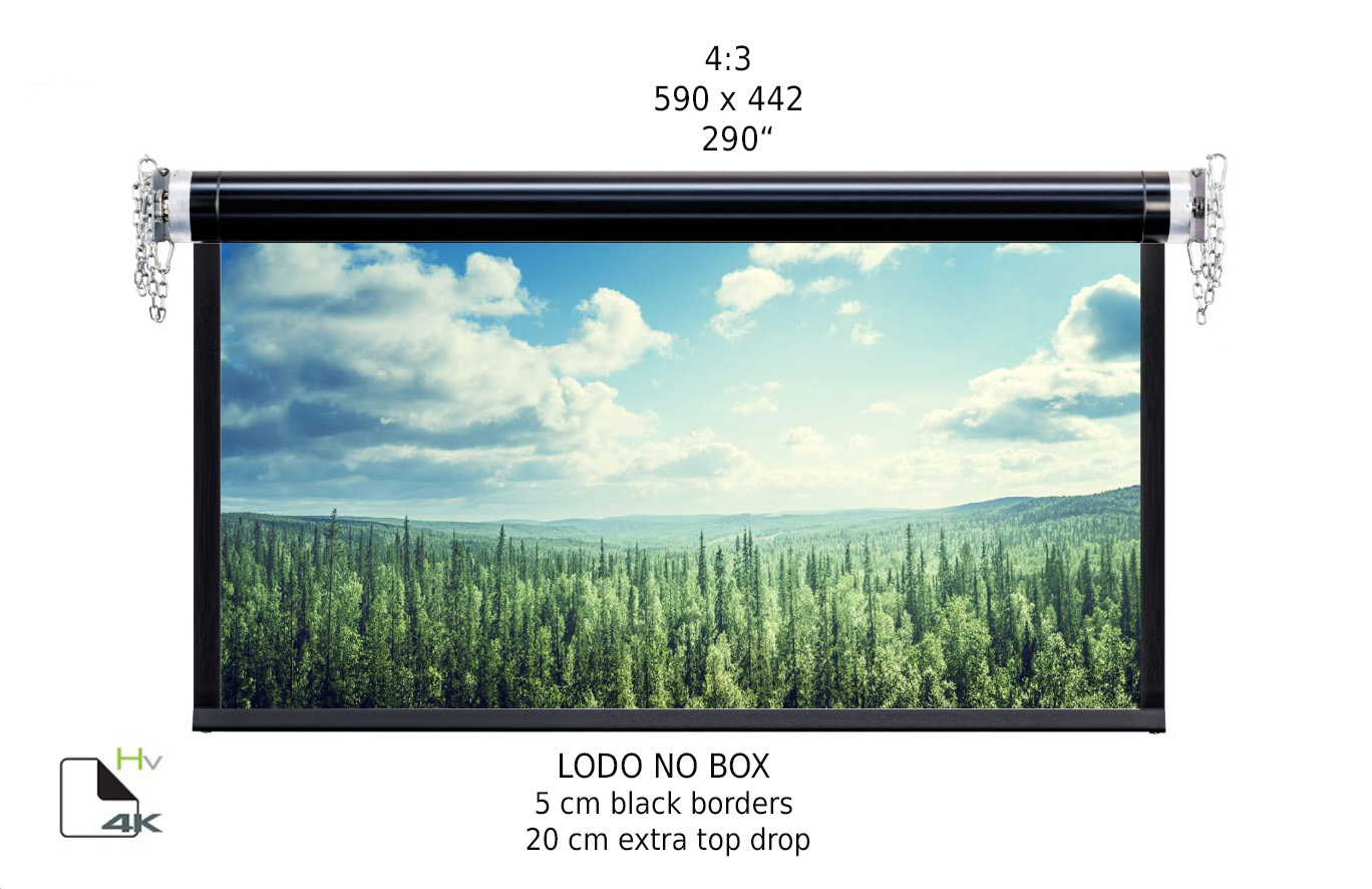 Ecran de proiectie motorizat perete/tavan Screenline LODO NO BOX Home Vision, 590x442(290”), 4:3, alb, comutator perete