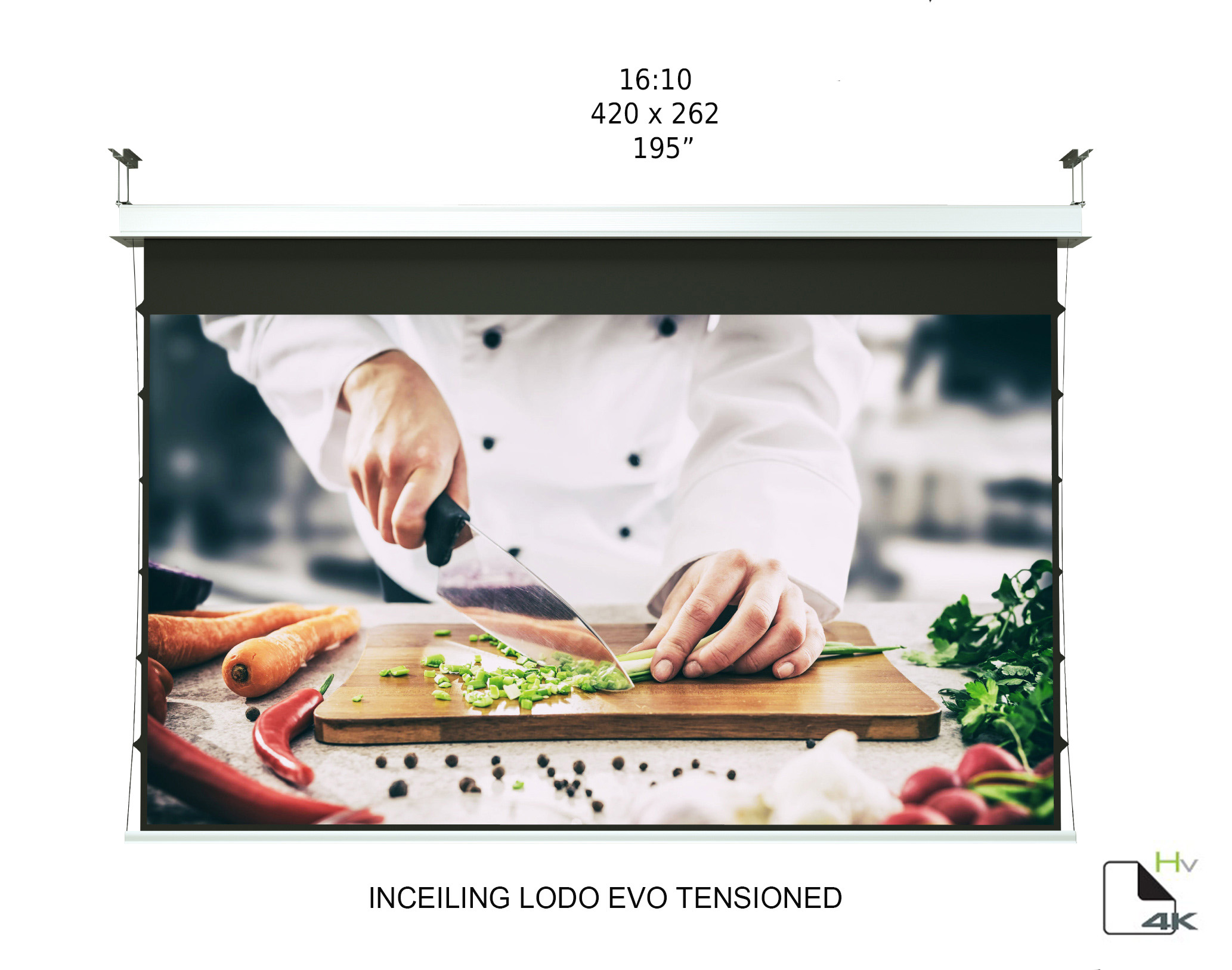 Ecran proiectie motorizat Screenline INCEILING LODO EVO TENS Home Vision,420x262(195”),16:10, alb, comutator perete