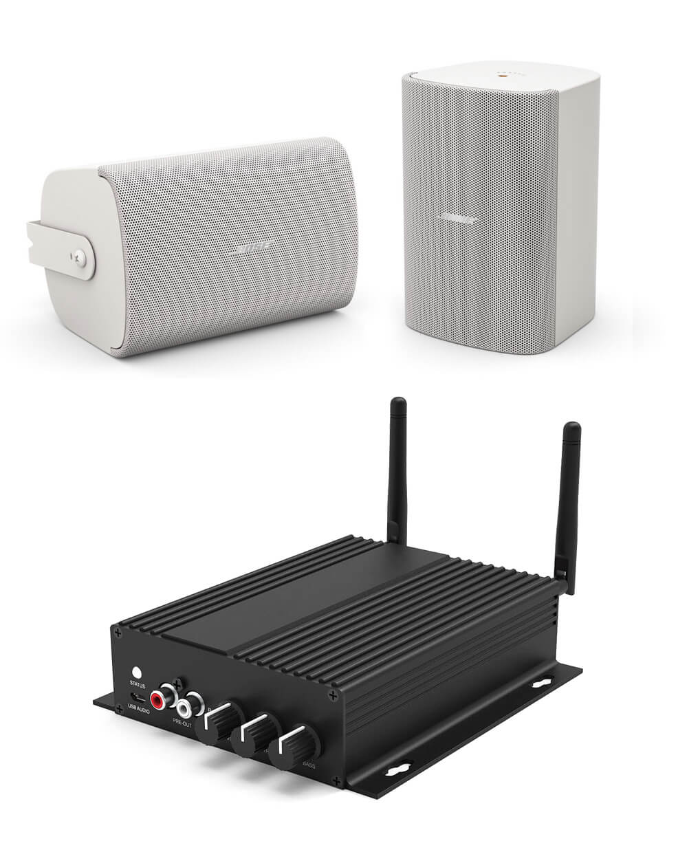 Pachet sonorizare Terasa cu Rakoit SA100 si 1 pereche BOSE FS4SE Alb, WiFi Streaming, Internet Radio, Bluetooth