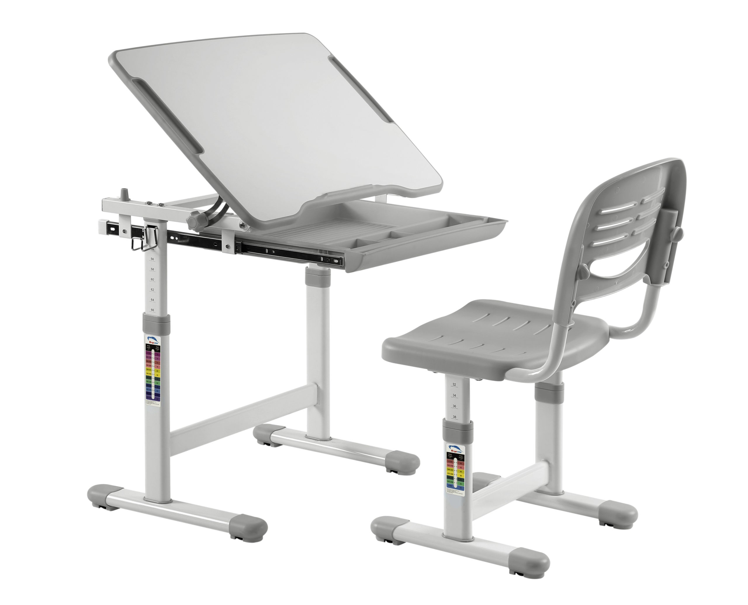 Set birou și scaun copii ergonomic reglabil în înălțime ErgoK SOL Gri-Protecție Pardosea CADOU!