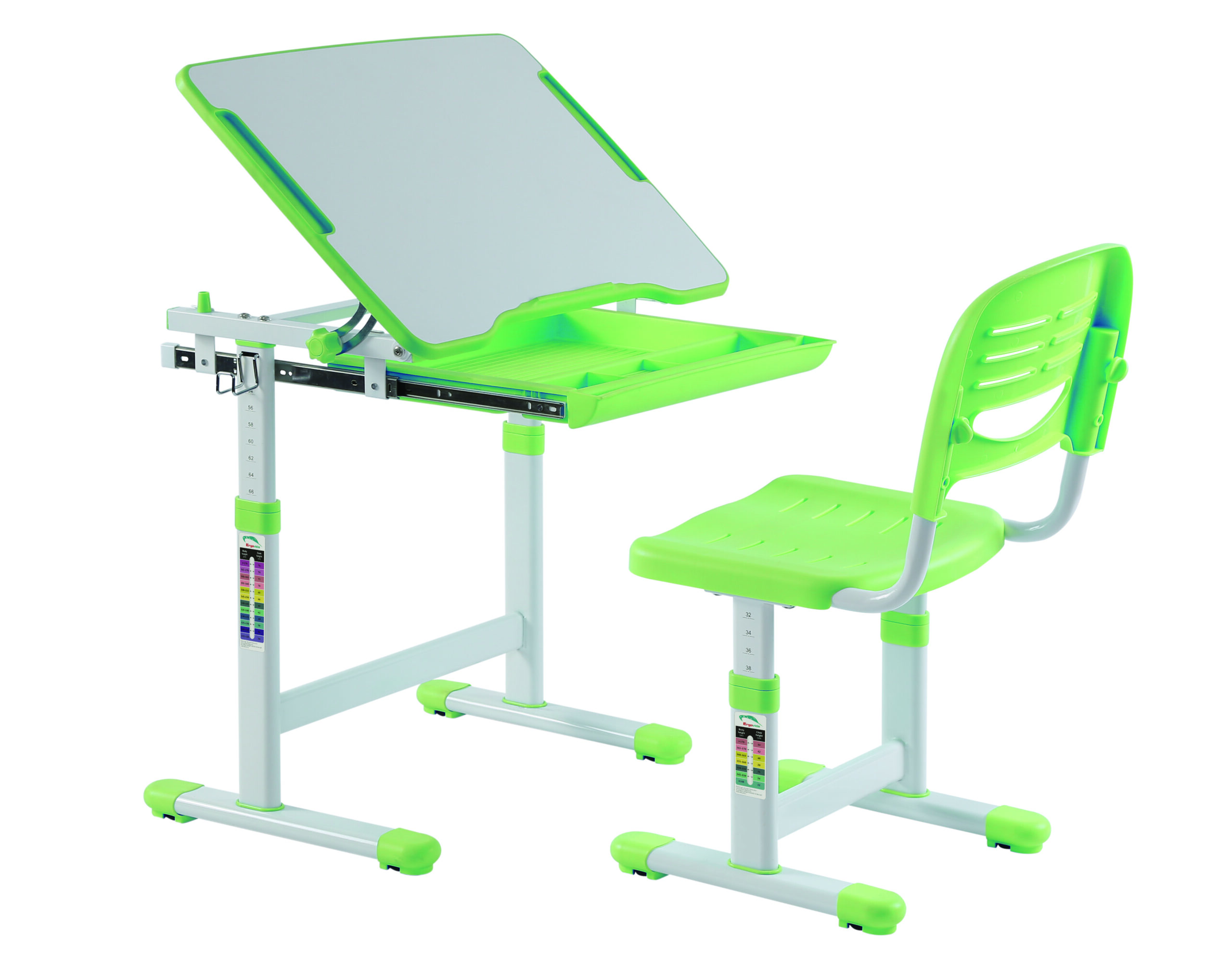 Set birou și scaun copii ergonomic reglabil în înălțime ErgoK SOL Verde-Protecție Pardosea CADOU!