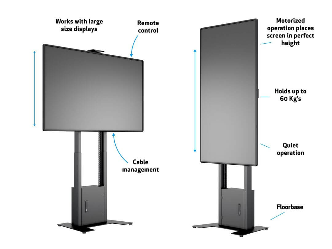 Stand TV motorizat de podea cu dulap si suport camera, Multibrackets MB-8588, 42-100", max.120kg, negru